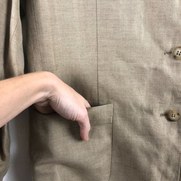 United Colors of Benetton VTG Women's 44 (US 8) Brown Linen Blend Blazer Jacket - Picture 6 of 10